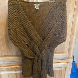 Escio brown knit cross-front cover-up sweater top in a women's size medium.